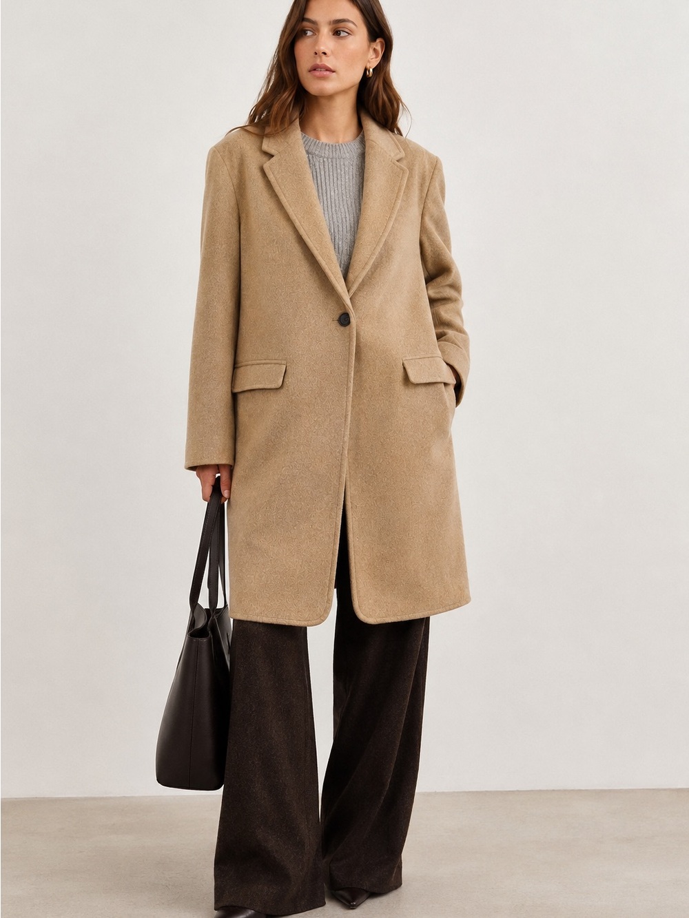 Everlane Tan Single-Button Wool Blend Long Coat